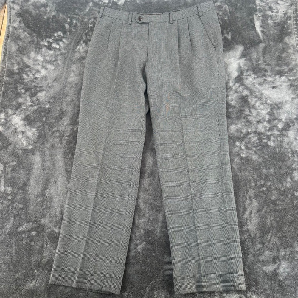 Lauren Ralph Lauren Mens Grey Glen Plaid Pleated Cuffed Dress Pants 36x30 - Picture 3 of 9